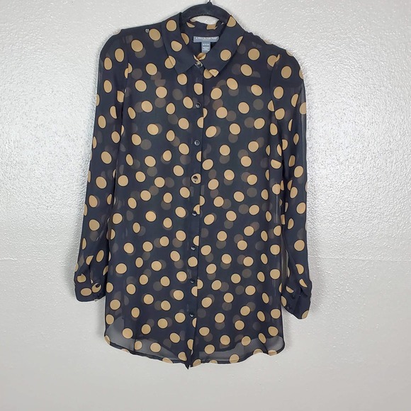 A Pea in the Pod Tops - A Pea in the Pod Maternity Black/Tan Polka Dot Chiffon Button Front Blouse S